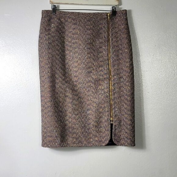 J.Crew Nwt Purple Gold Sparkle Tweed Front Zip Skirt - Picture 1 of 12